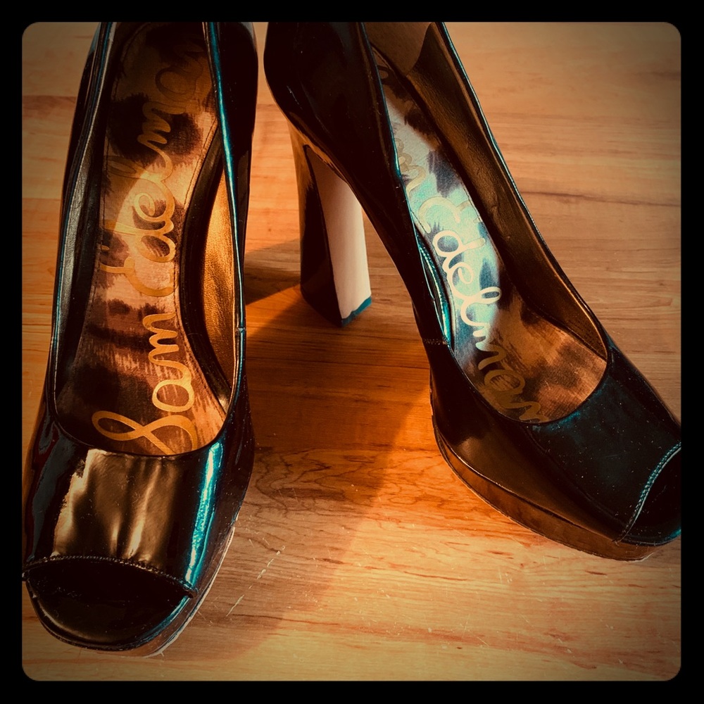 Sam Edelman Patent Leather Peep Toe Platforms